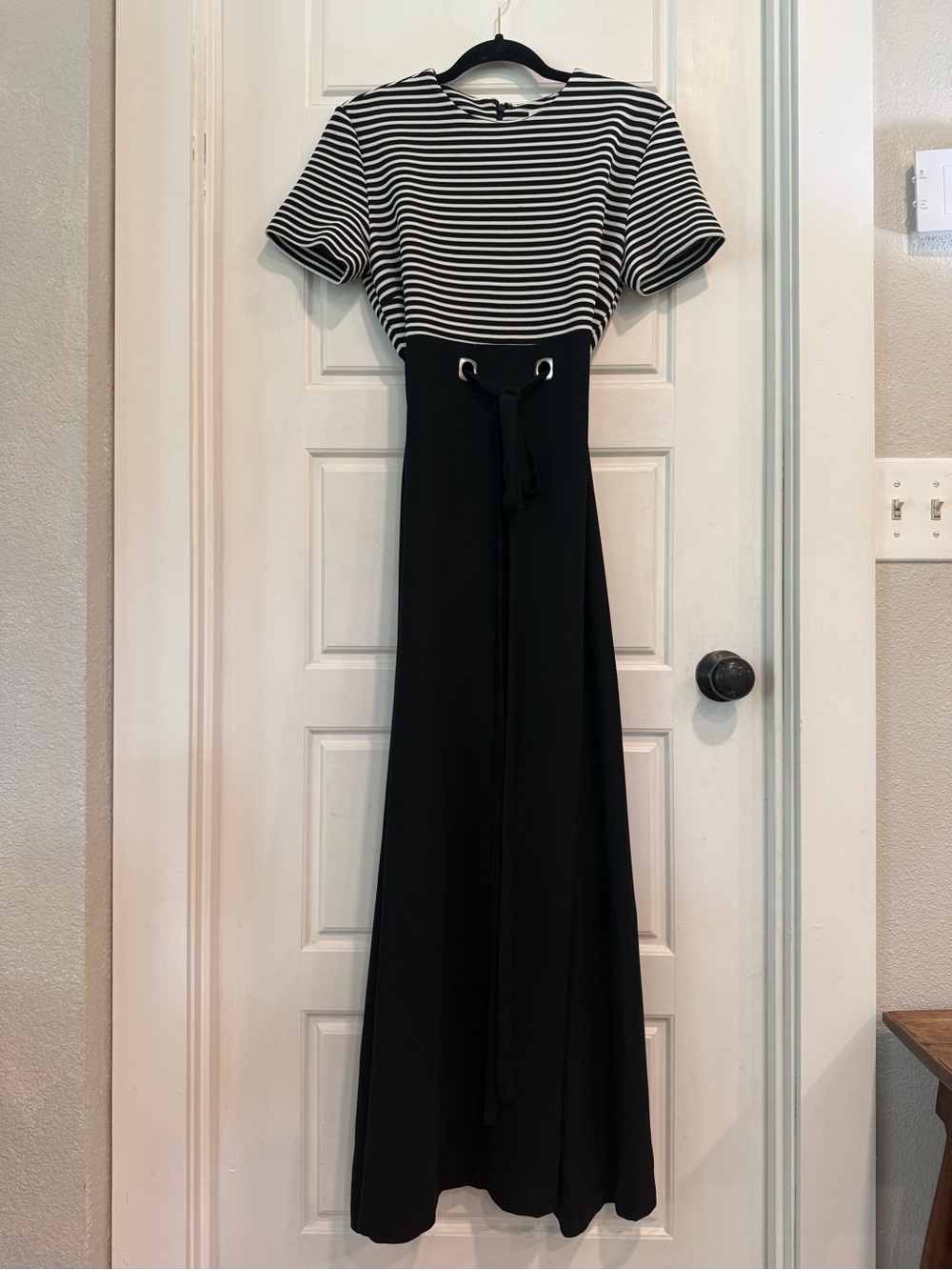 David Warren Size 6 Black White Striped Corset Waist Maxi Dress Vintage USA